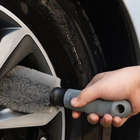cleaning alloy wheel with brush