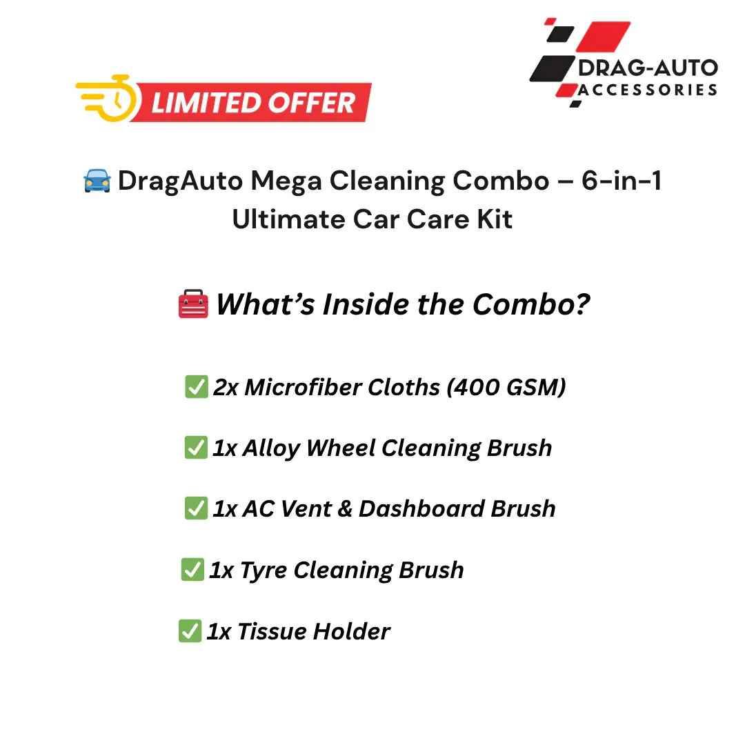 Drag-Auto Mega Cleaning Combo Kit (6 Pcs) - Microfiber Cloths (500 GSM) & 4 Brushes/Accessories