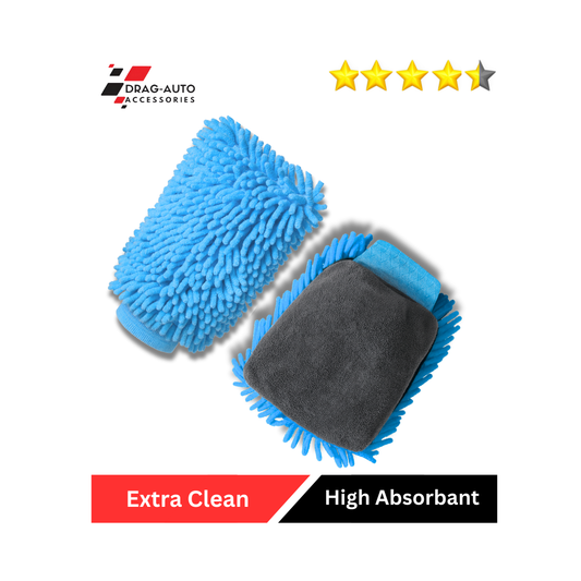 Drag-Auto Microfiber Car Wash Mitt (1700 GSM), Dual-Sided Cleaning Glove, Sky Blue (1 Pc)