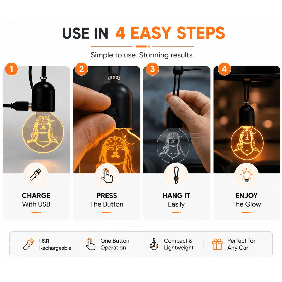 Hanging LED ADIYOGI Shiva Light – 4 easy steps to use
