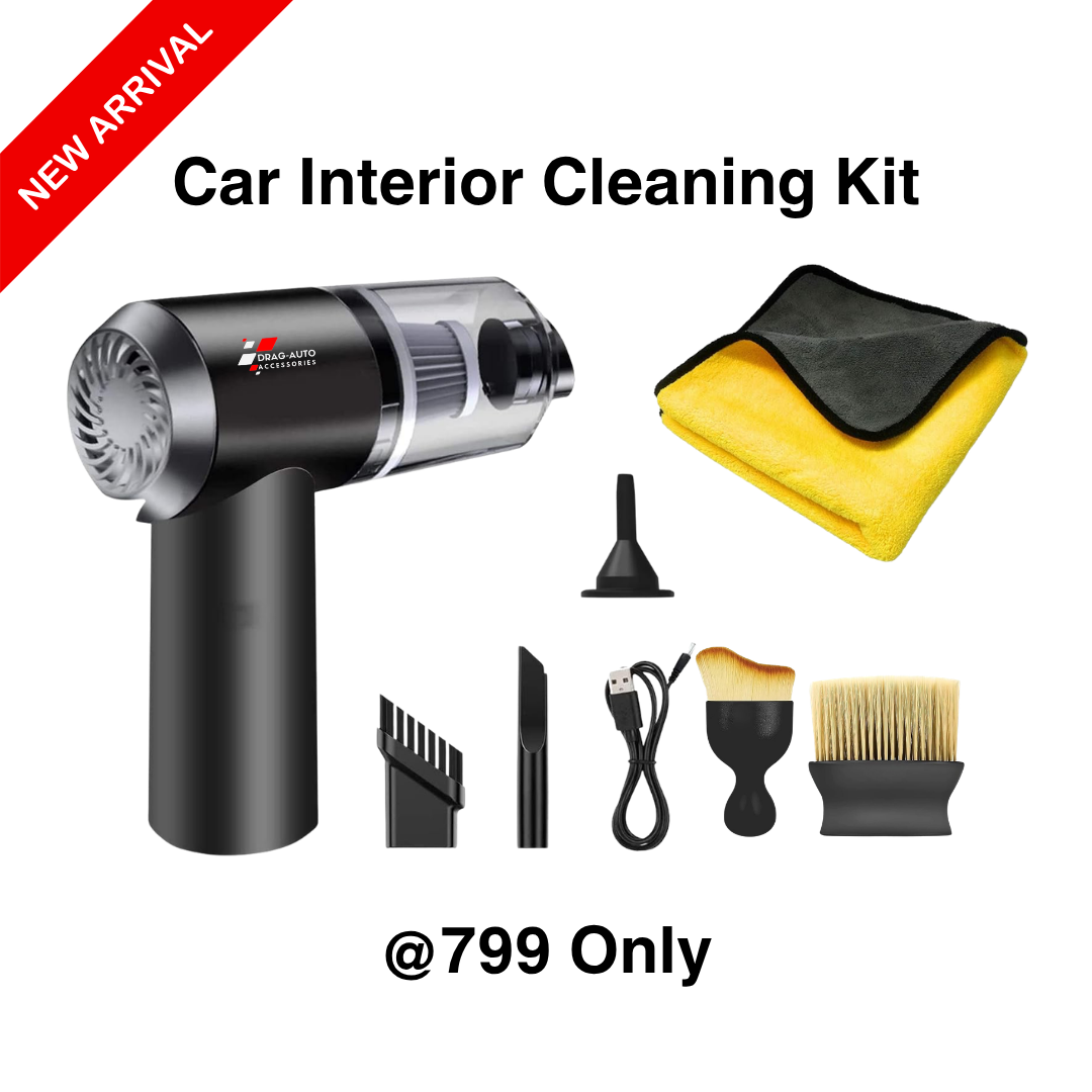 Drag-Auto Interior Cleaning Kit – Cordless Vacuum Cleaner + 500 GSM Microfiber Cloth(40x40) + Detailing Brush Set (Complete Car Cleaning System)