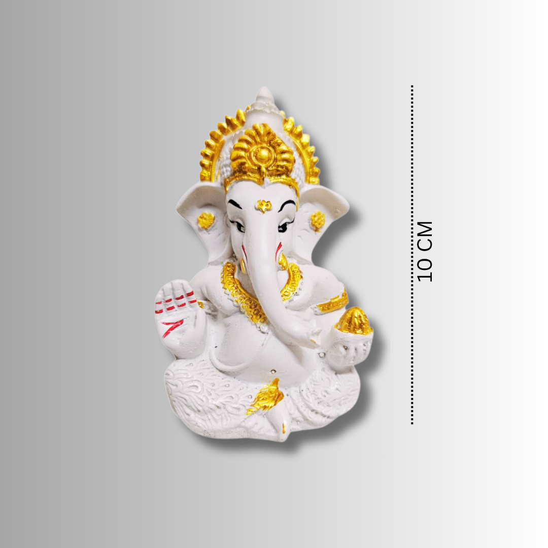 Lord Ganesha Idol for Car Dashboard | Premium White & Gold Decor | Premium Finish