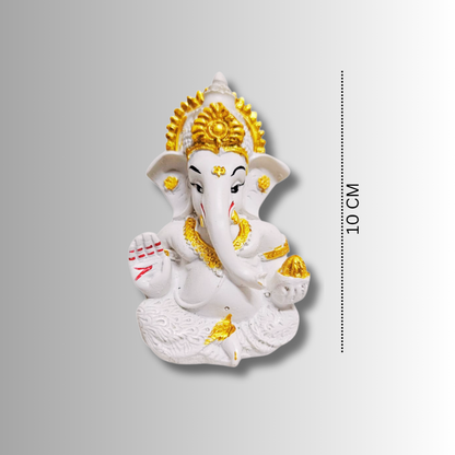 Lord Ganesha Idol for Car Dashboard | Premium White & Gold Decor | Premium Finish