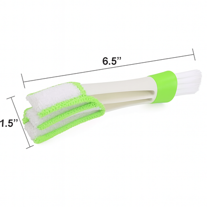 Car AC vent Cleaning brush with green handle and white bristles, shown with measurements on a white background.