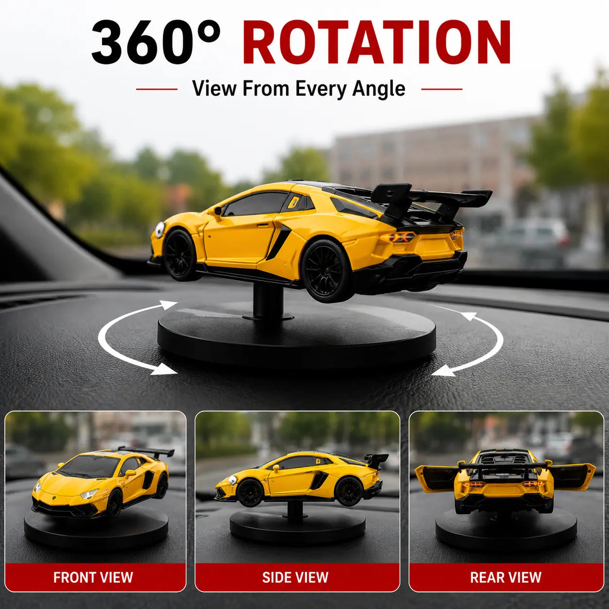 Drag-Auto 360° Rotating Dashboard Car Figurine: Yellow