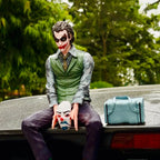Drag-Auto Joker(Large) Action Figure with Mask, Suitcase & Base Stand | 25 cm Sitting Statue | Car & Home Decor
