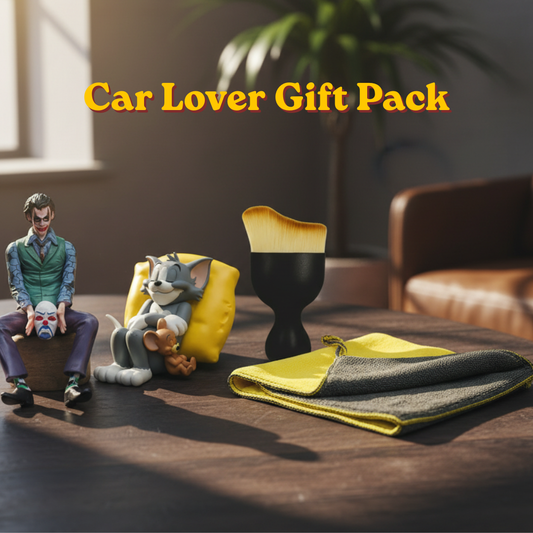Car Lover Gift Pack | Dashboard Figurines + Microfiber Cloth + AC Vent Brush Combo