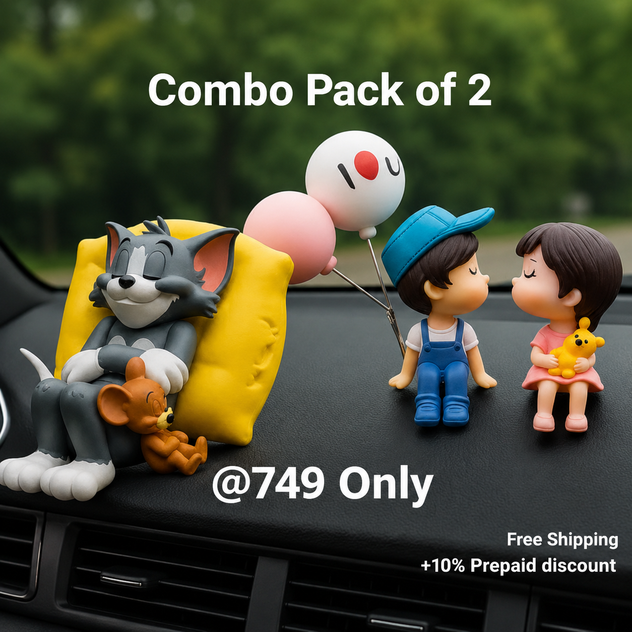 DragAuto 2-in-1 Dashboard Decor Combo | Tom & Jerry + Cute Couple