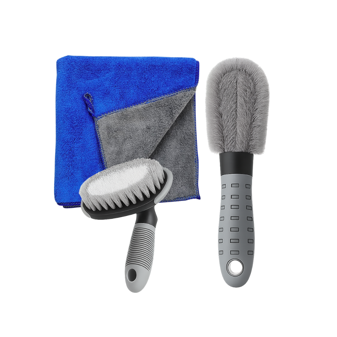 Blue microfiber cloth with car cleaning kit