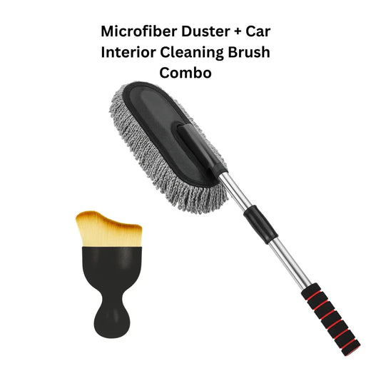 Drag-Auto Extendable Microfiber Car Duster, Soft & Wide Cleaning Brush, Grey & Black With Interior cleaning Brush - Drag-Auto Accessories