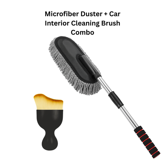 Drag-Auto Extendable Microfiber Car Duster, Soft & Wide Cleaning Brush, Grey & Black With Interior cleaning Brush