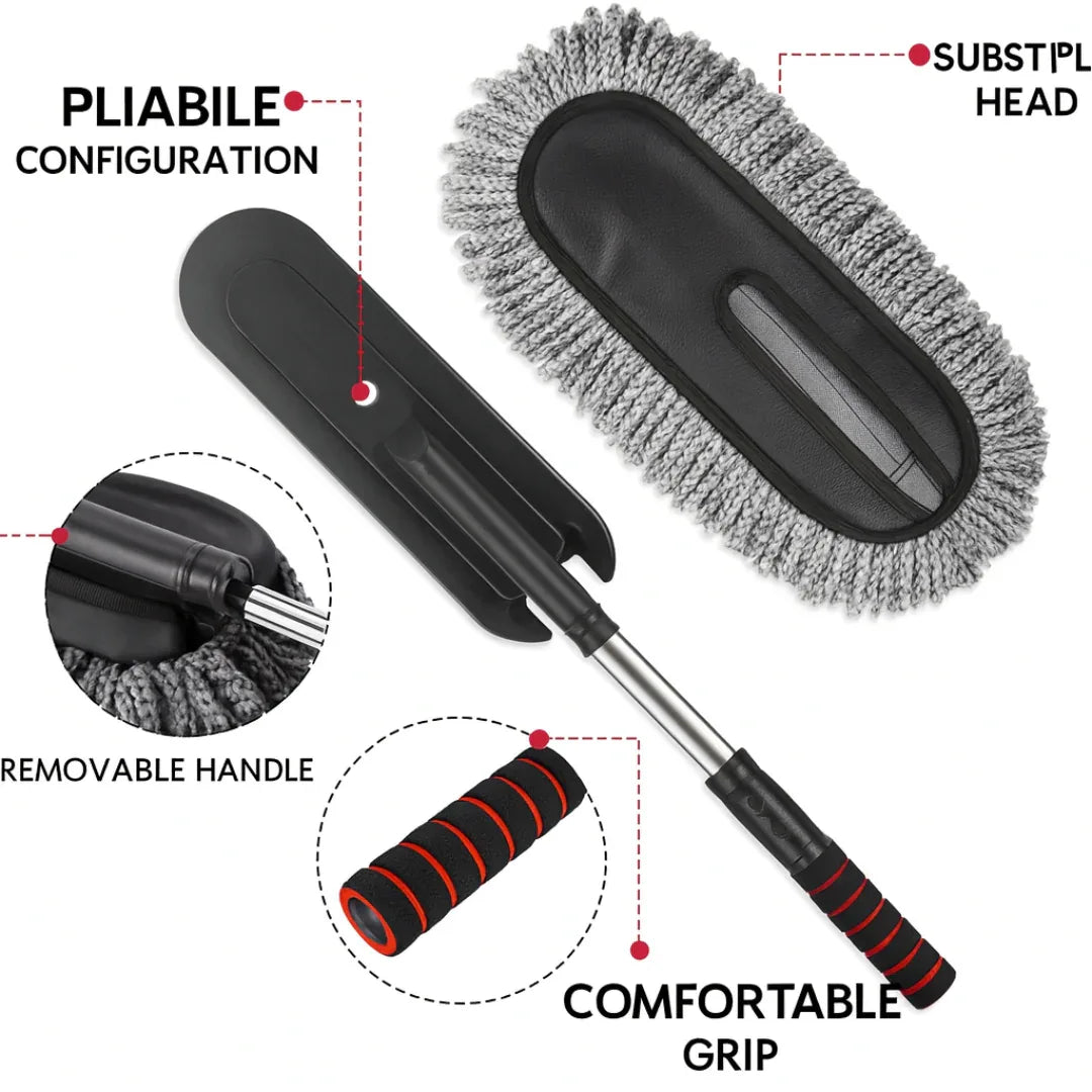 Drag-Auto Extendable Microfiber Car Duster, Soft & Wide Cleaning Brush, Grey & Black With Interior cleaning Brush - Drag-Auto Accessories
