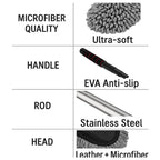 Drag-Auto Extendable Microfiber Car Duster, Soft & Wide Cleaning Brush, Grey & Black With Interior cleaning Brush - Drag-Auto Accessories