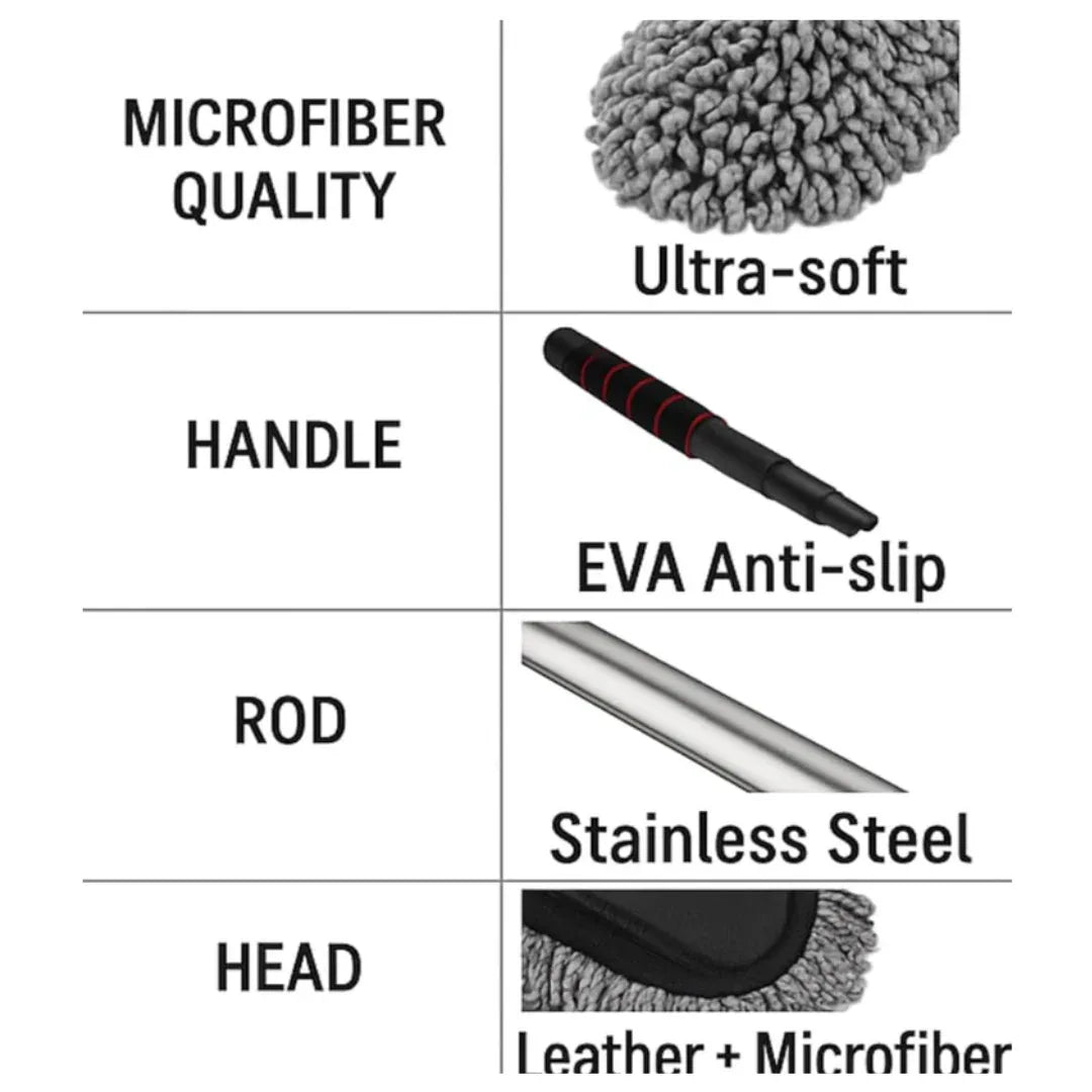Drag-Auto Extendable Microfiber Car Duster, Soft & Wide Cleaning Brush, Grey & Black With Interior cleaning Brush - Drag-Auto Accessories