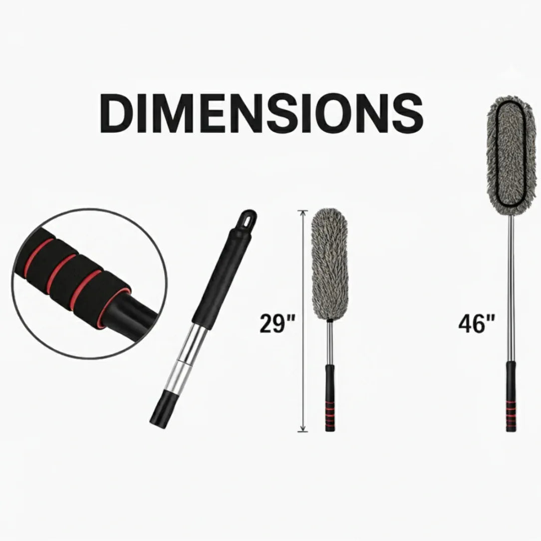 Drag-Auto Extendable Microfiber Car Duster, Soft & Wide Cleaning Brush, Grey & Black With Interior cleaning Brush - Drag-Auto Accessories