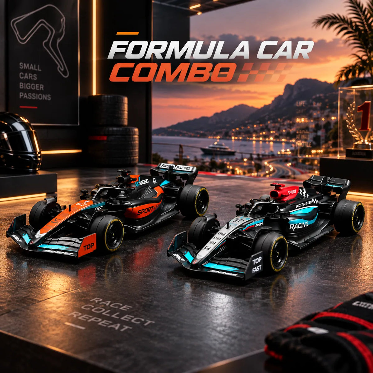 DragAuto Formula Car Combo - Black + Orange | 1:43 Die-Cast Metal