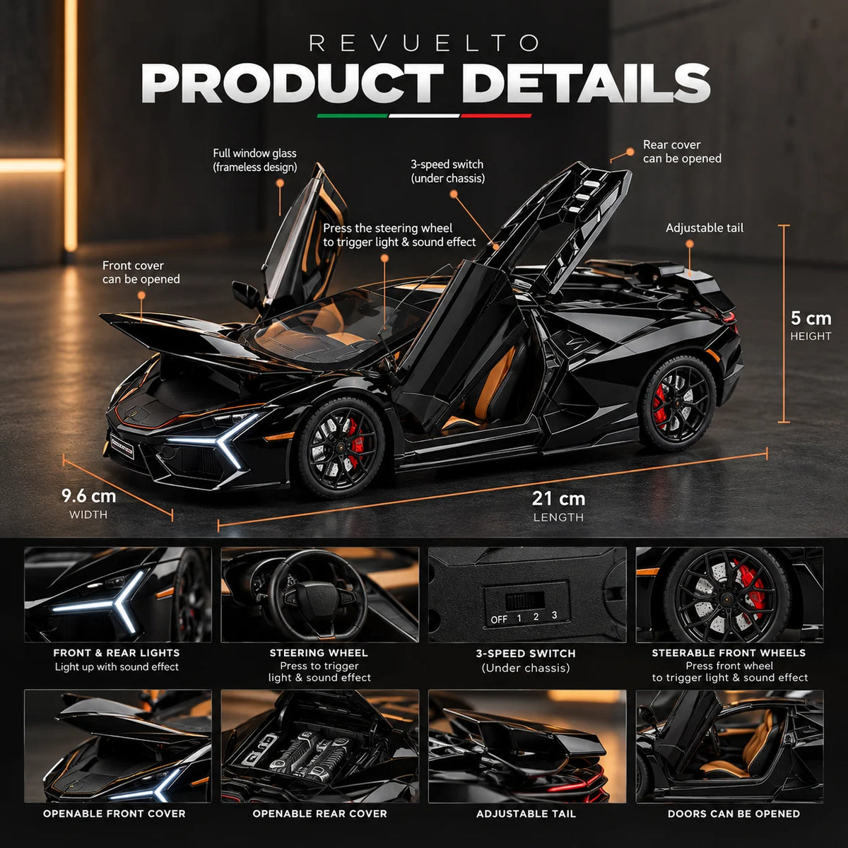 Drag-Auto Lamborghini Revuelto 1:24 Die-Cast Collectible