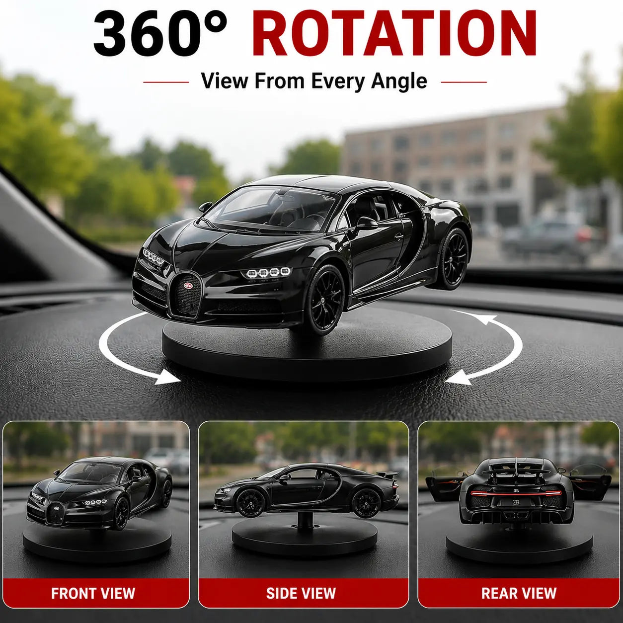 Drag-Auto 360° Rotating Dashboard Car Figurine: Black