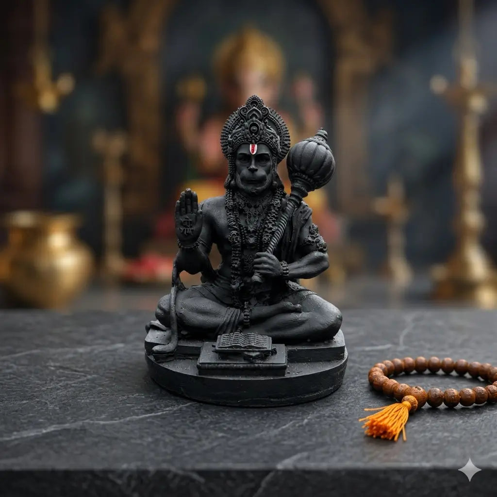 Hanumanji Sitting Car Dashboard Idol – Black Matte Finish