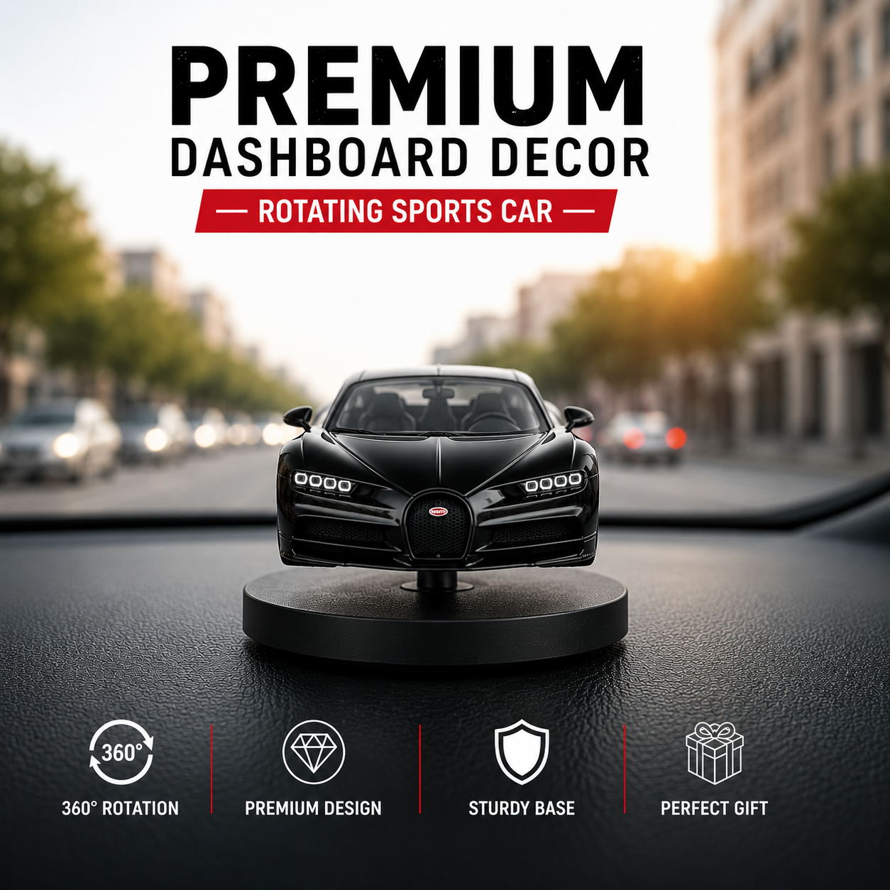 Drag-Auto 360° Rotating Dashboard Car Figurine: Black