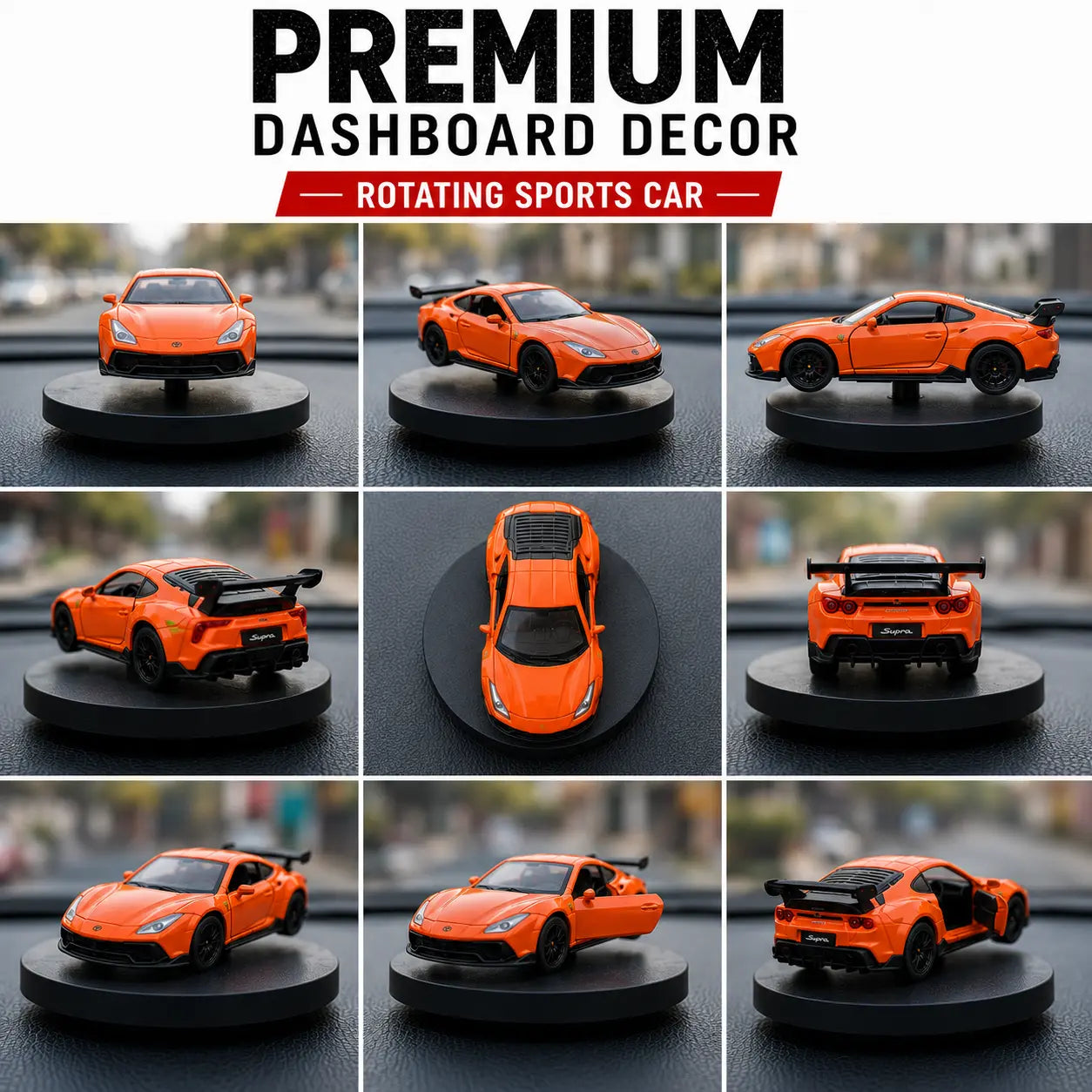 Drag-Auto 360° Rotating Dashboard Car Figurine: Matt Orange