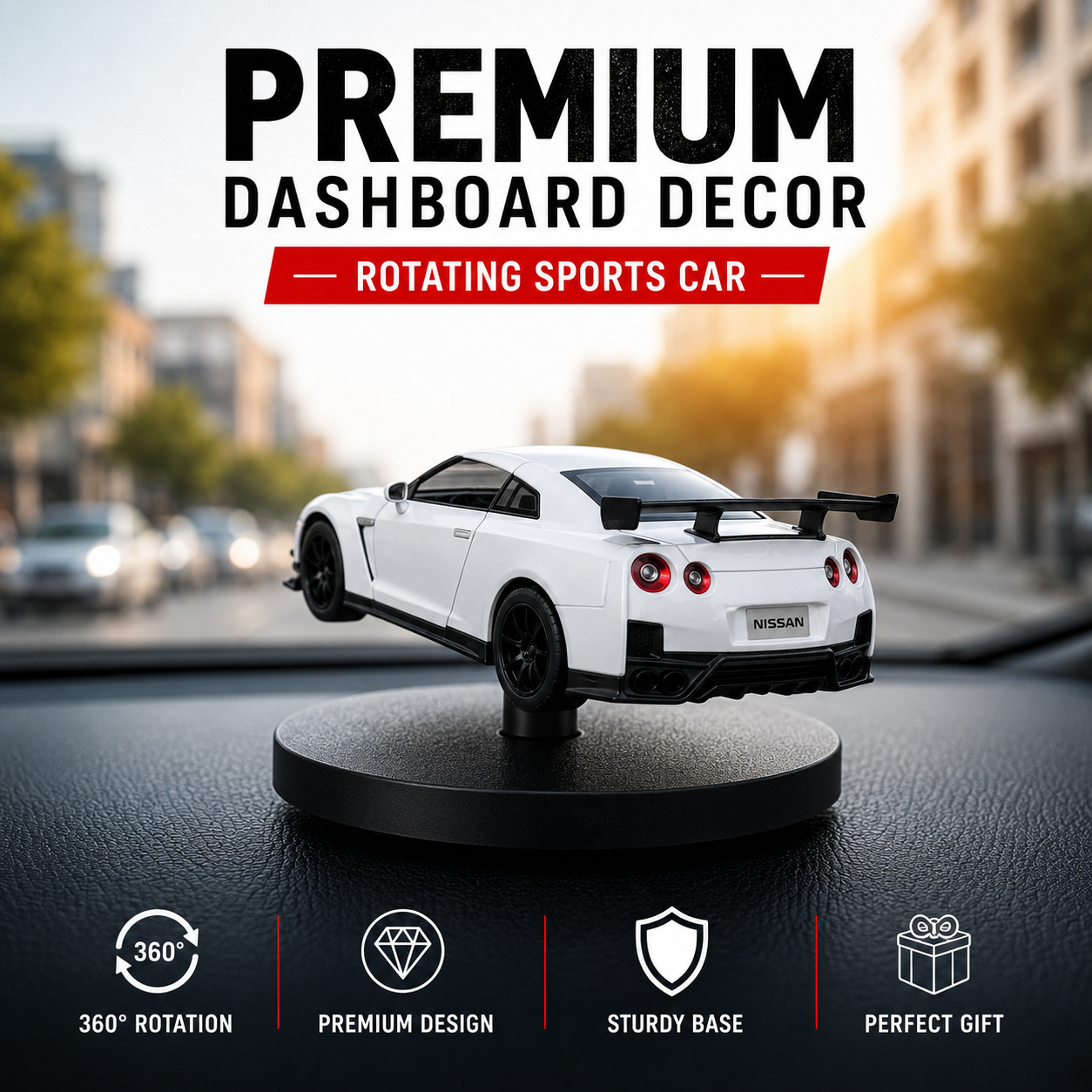 Drag-Auto 360° Rotating Dashboard Car Figurine: White