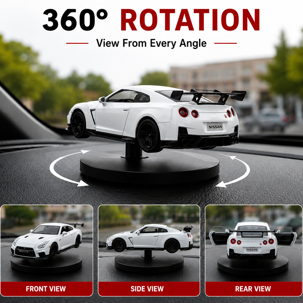 Drag-Auto 360° Rotating Dashboard Car Figurine: White