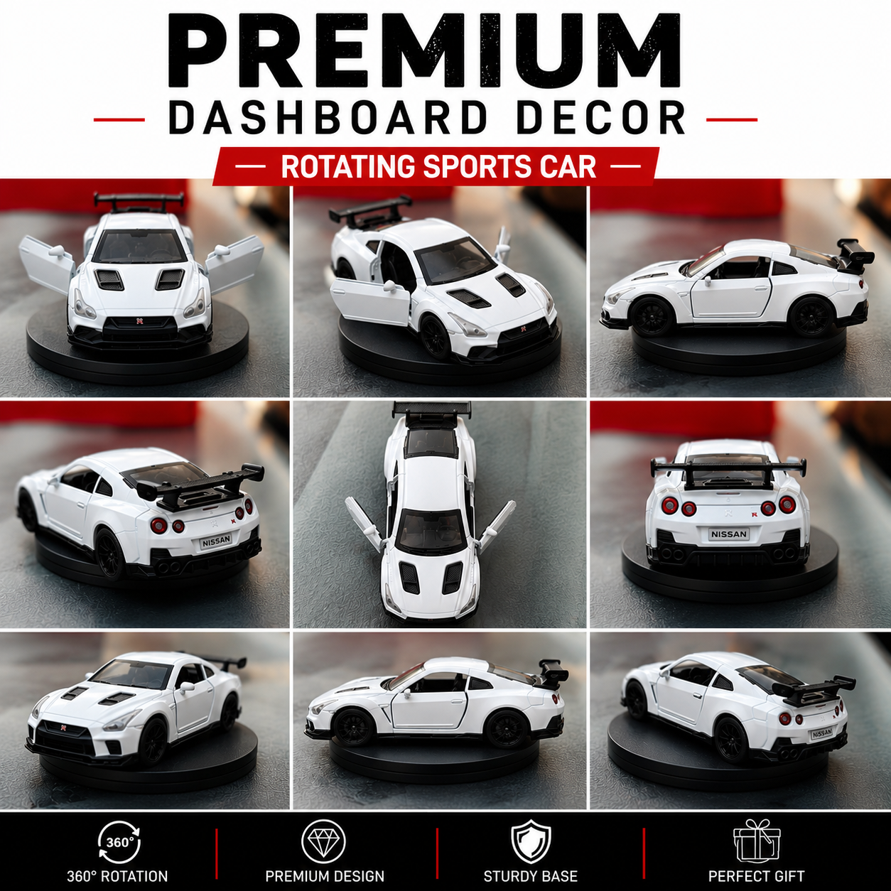 Drag-Auto 360° Rotating Dashboard Car Figurine: White