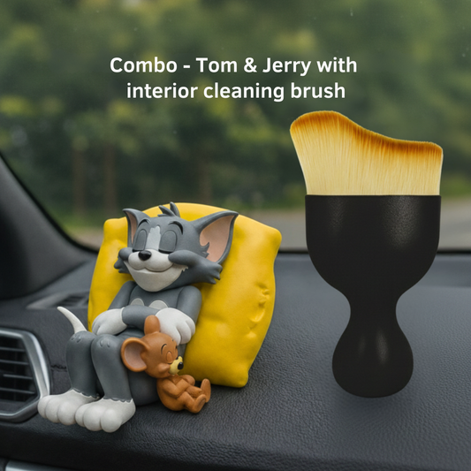 Drag-Auto Premium Tom & Jerry Car Dashboard Toy for Interior Décor with Interior Cleaning Brush Combo