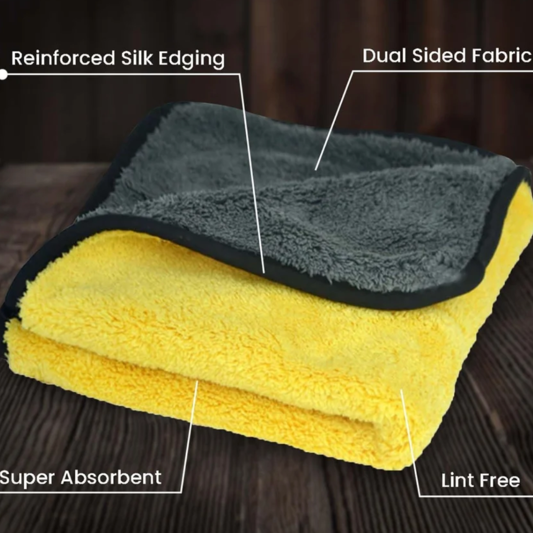 Yellow & Grey dual color 1200 gsm microfiber towel
