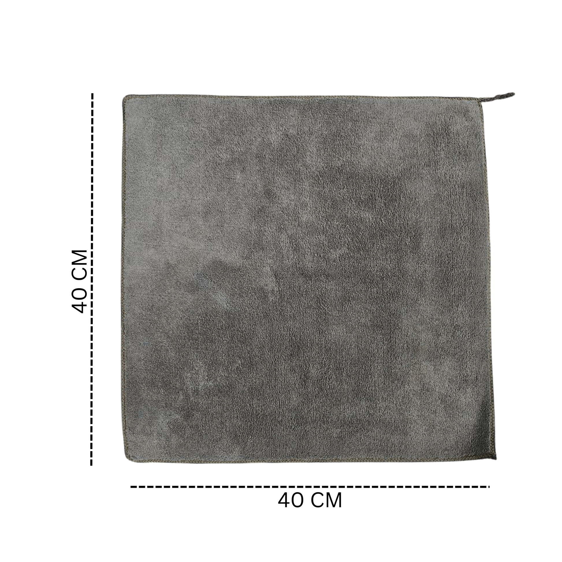 Gray towel with dimensions on a white background