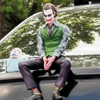 Drag-Auto Joker Action Figure with Mask & Suitcase | 15 cm (Medium)Sitting Statue | Dashboard & Home Decor
