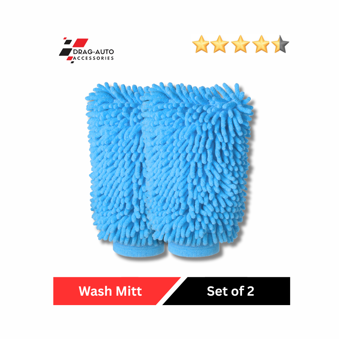 Drag-Auto Microfiber Car Wash Mitt (1700 GSM), Dual-Sided Cleaning Glove, Sky Blue (2 Pcs)