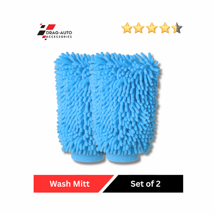 Drag-Auto Microfiber Car Wash Mitt (1700 GSM), Dual-Sided Cleaning Glove, Sky Blue (2 Pcs)