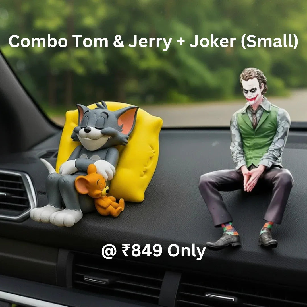 Drag-Auto Tom & Jerry + Joker (Small 10cm) Dashboard Figure Combo | Premium Car Interior Decor Set - Drag-Auto Accessories