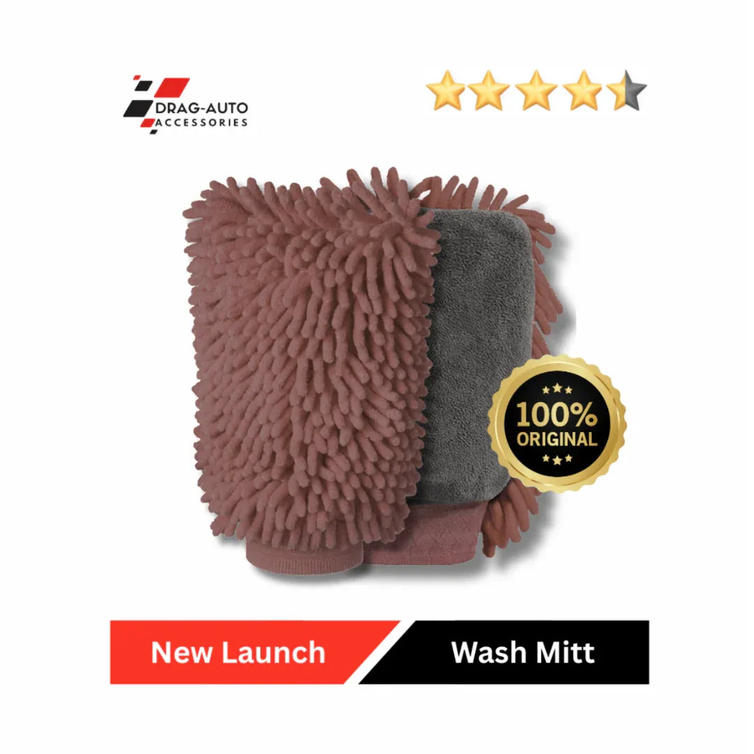 Drag-Auto Body and Glass Microfiber Car Wash Mitt (1700 GSM), Dual-Sided Cleaning Glove (1 Pc) - Drag-Auto Accessories