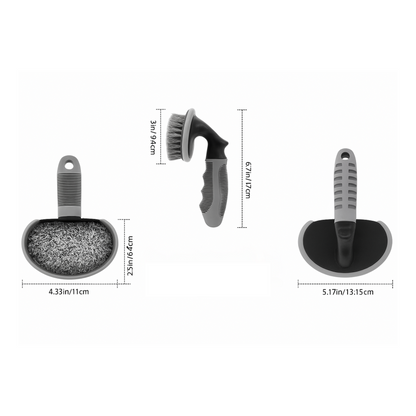 Set of cleaning brushes with dimensions on a white background
