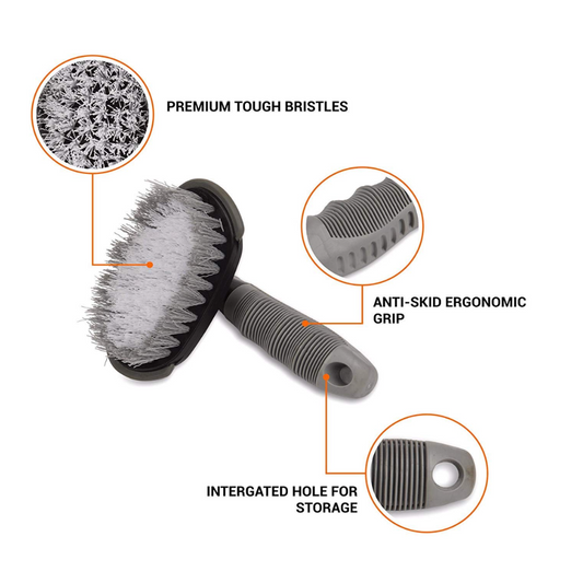 Car tyre brush with features highlighted on a white background
