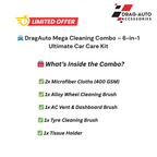 Drag-Auto Mega Cleaning Combo Kit (6 Pcs) - Microfiber Cloths (500 GSM) & 4 Brushes/Accessories