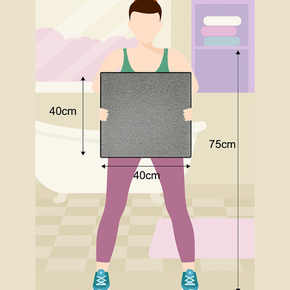 Illustration of a person holding a rectangular mat with dimensions labeled