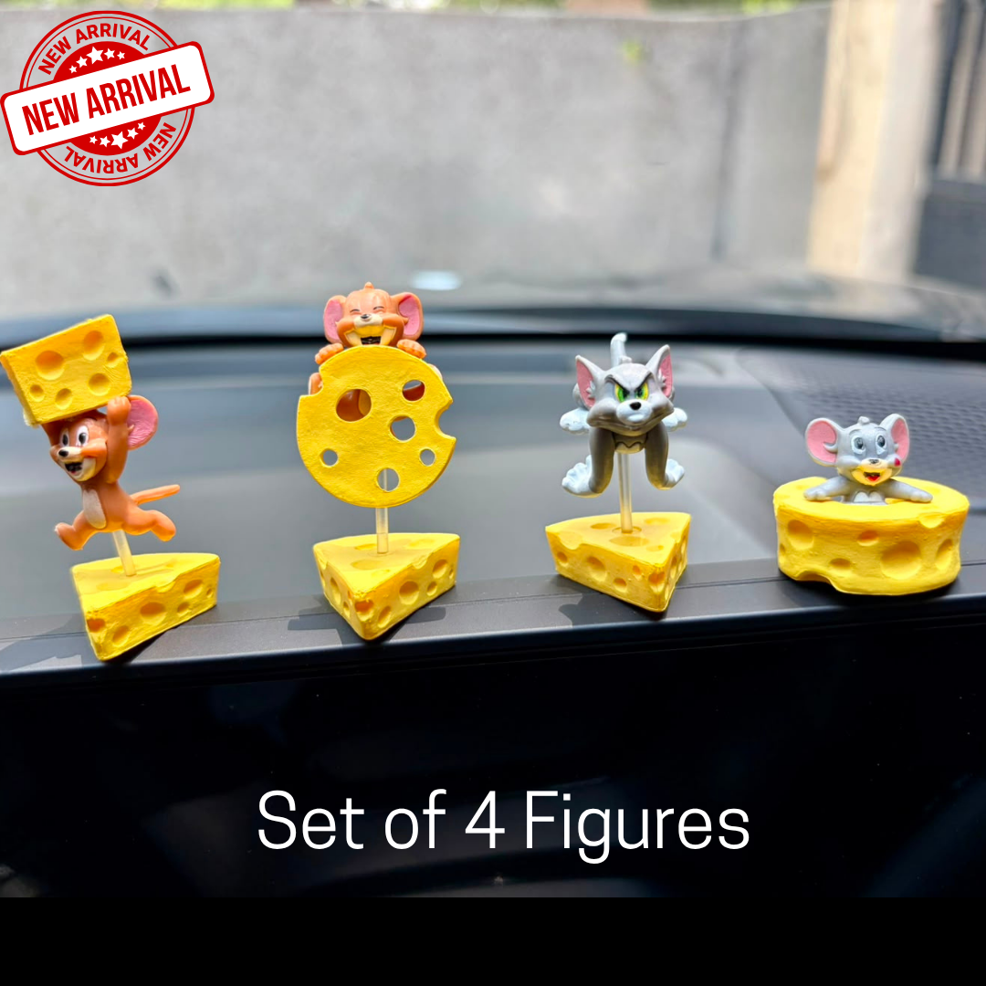 Drag-Auto Tom & Jerry Cheese Chasing Dashboard Figurines (Small) – Set of 4