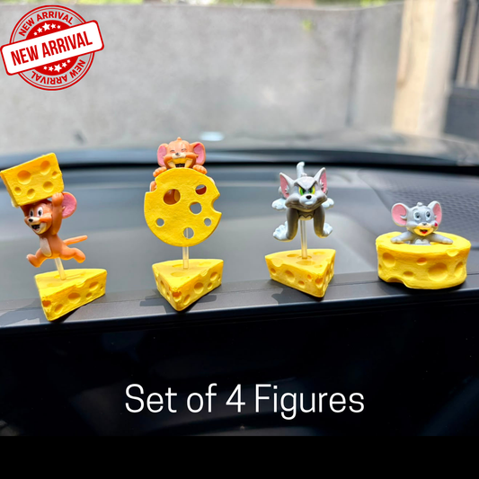 Drag-Auto Tom & Jerry Cheese Chasing Dashboard Figurines (Small) – Set of 4