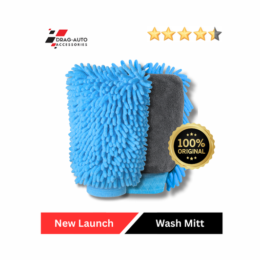 Drag-Auto Microfiber Car Wash Mitt (1700 GSM), Dual-Sided Cleaning Glove, Sky Blue (1 Pc)