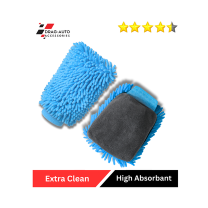 Drag-Auto Microfiber Car Wash Mitt (1700 GSM), Dual-Sided Cleaning Glove, Sky Blue (1 Pc)