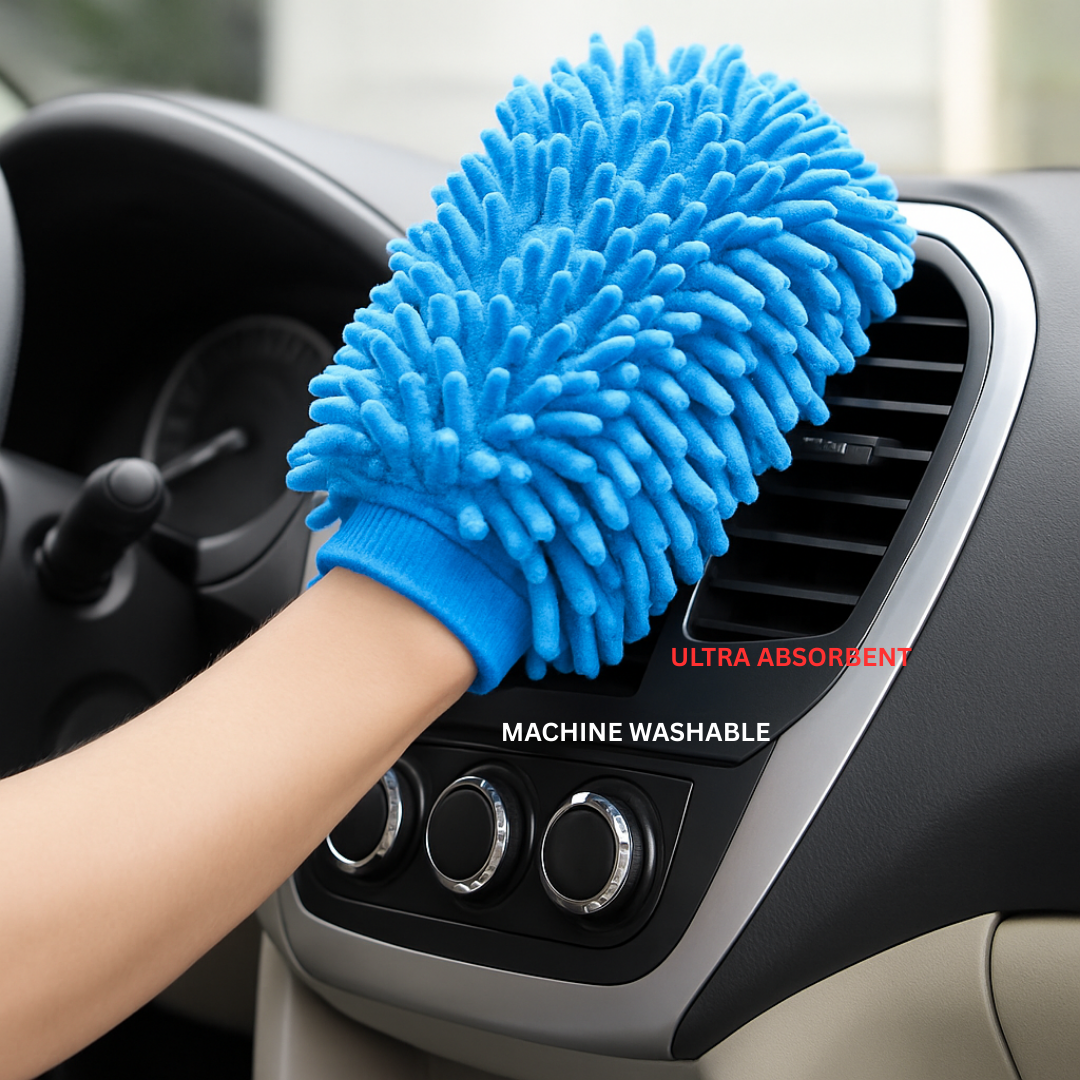 Drag-Auto Microfiber Car Wash Mitt (1700 GSM), Dual-Sided Cleaning Glove, Sky Blue (1 Pc)