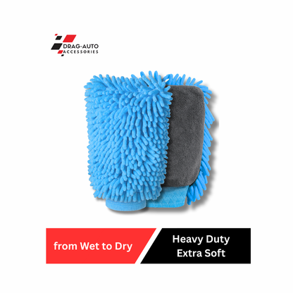 Drag-Auto Microfiber Car Wash Mitt (1700 GSM), Dual-Sided Cleaning Glove, Sky Blue (1 Pc)