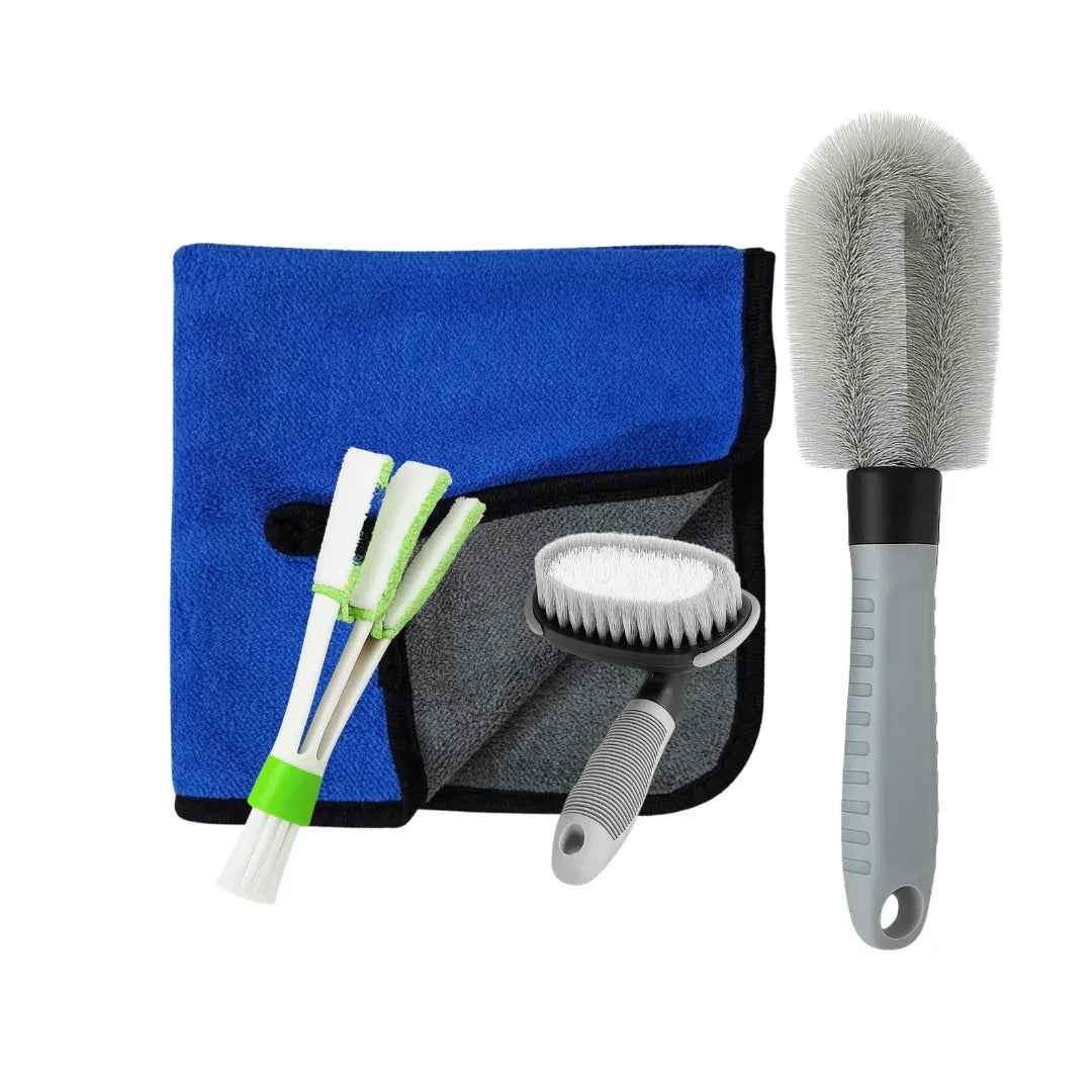 Drag-Auto Super Saver Detailing Combo Kit (4 Pcs): 500 GSM Microfiber Cloth & 3 Premium Brushes