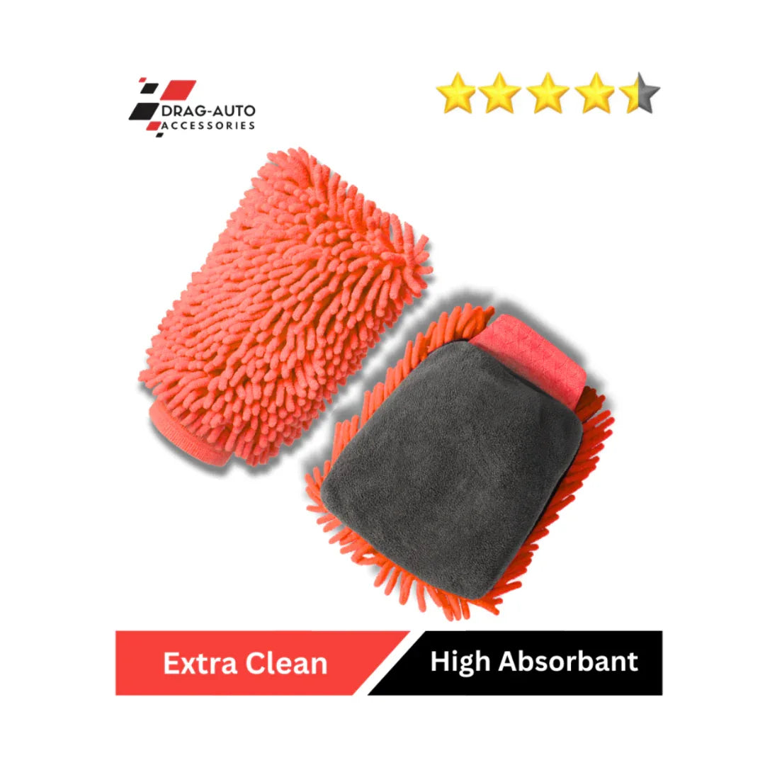 Drag-Auto Body and Glass Microfiber Car Wash Mitt (1700 GSM), Dual-Sided Cleaning Glove (1 Pc) - Drag-Auto Accessories