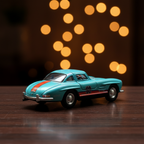 Blue Gullwing rear three-quarter view