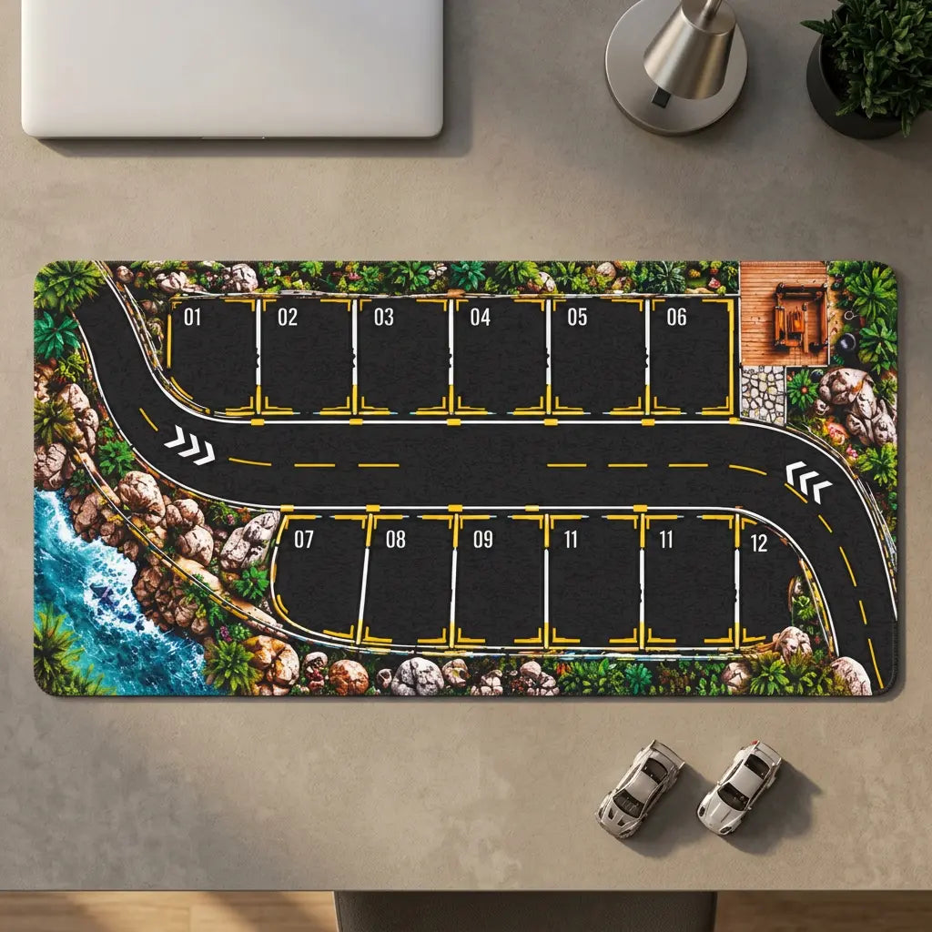 DragAuto Coastal Drive Desk Mat | Extended Mouse Pad | 11 x 23 inch with hand stitched border